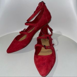 Crown Vintage Red Leather Flats with Straps